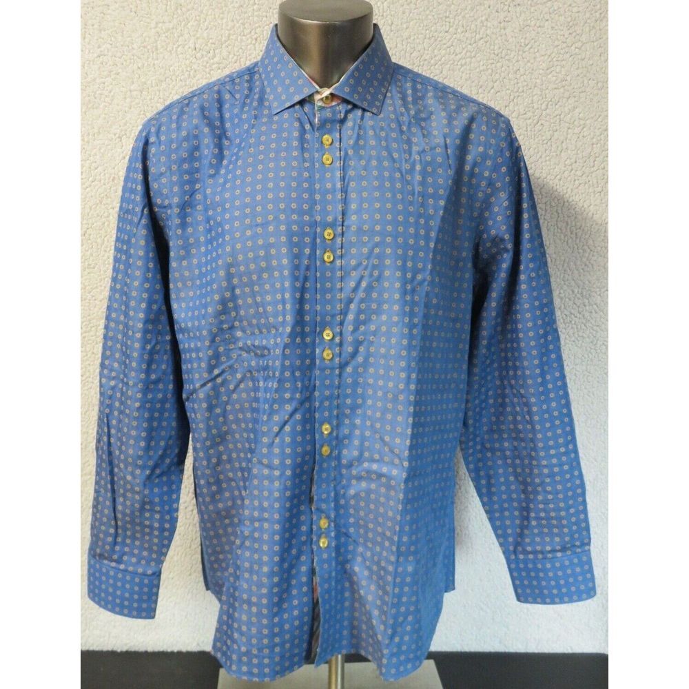 Mens Coogi Luxe Long Sleeve Button Front Shirt Size 2XL 18.5 19 Blue Geometric